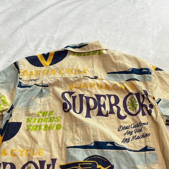 Deus Ex Machina Customs Super OK Hawaiian Shirt Riders Hemp Men's Size Small S - Picture 4 of 14